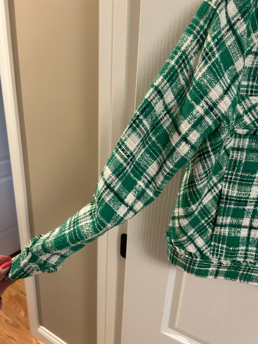 CAbi Green and White Plaid Tweed Jacket - Picture 4 of 9